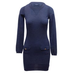 Chanel Marineblaues langärmeliges Strickkleid