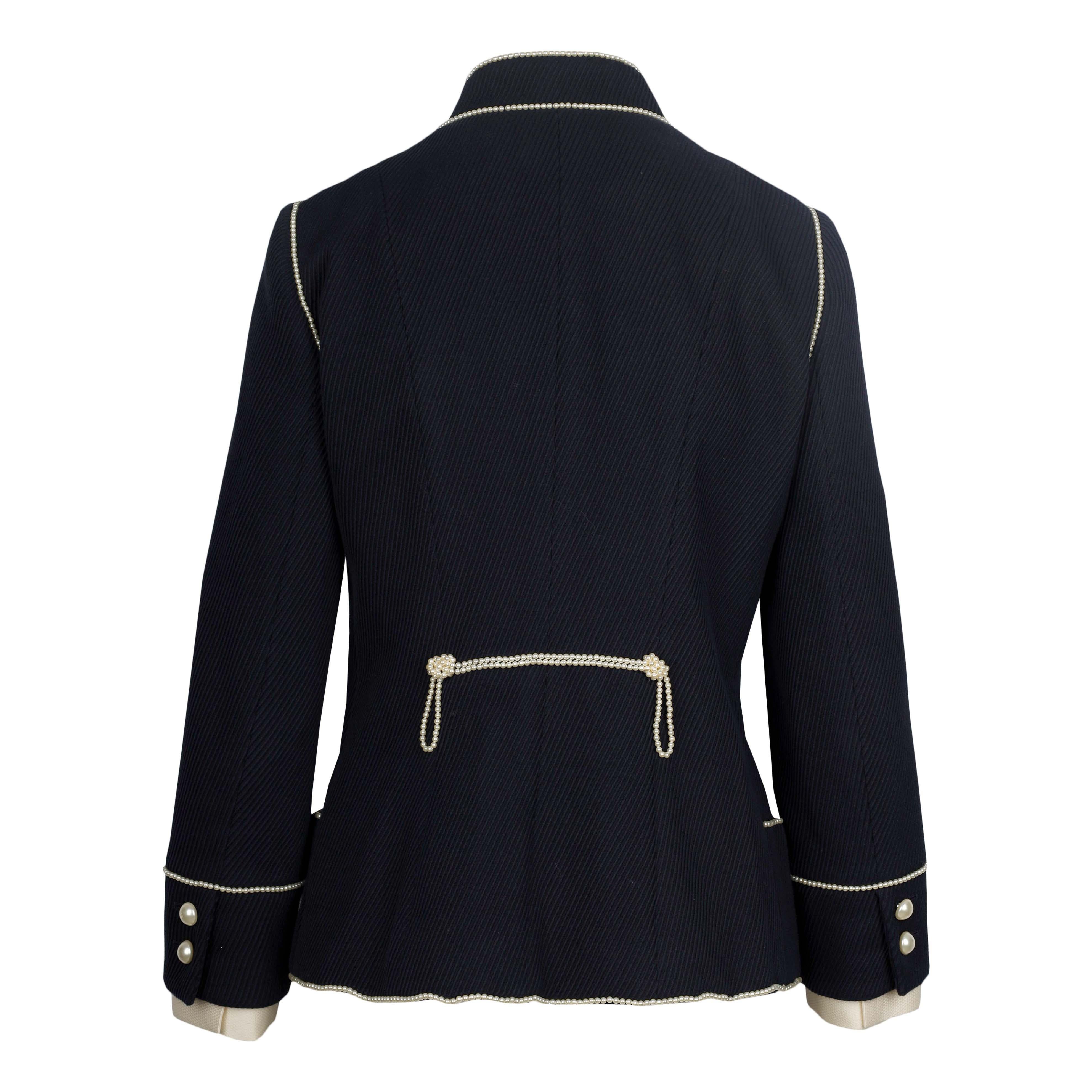 Women's Chanel Navy Majorette Jacket with Pearls - '10s