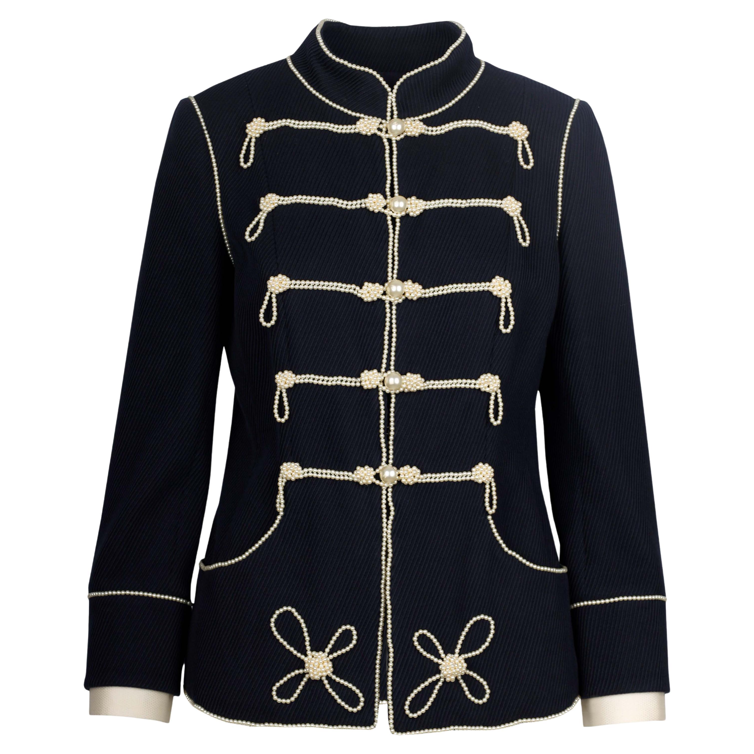 Chanel Navy Majorette Jacket with Pearls - '10s