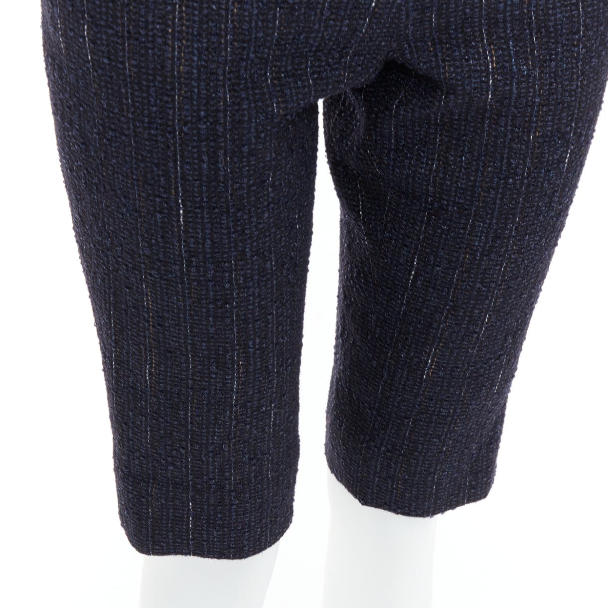 CHANEL navy metallic tweed CC button knee capri pants FR34 XS For Sale 2