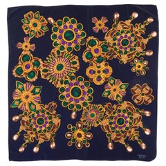 Chanel Navy & Multicolor Cabochon Print Silk Scarf