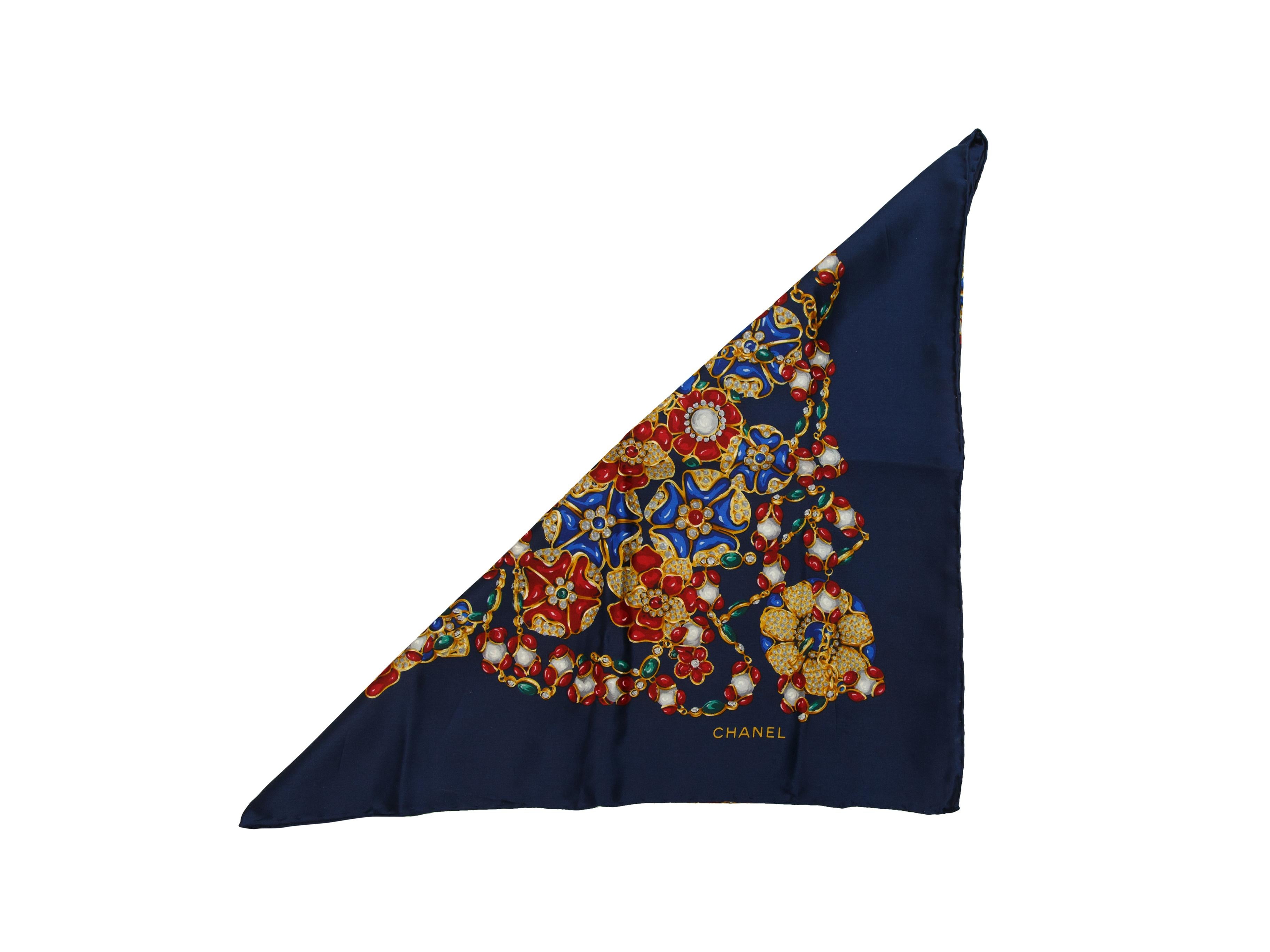 Chanel Navy & Multicolor Silk Jewelry Print Scarf In Good Condition In New York, NY