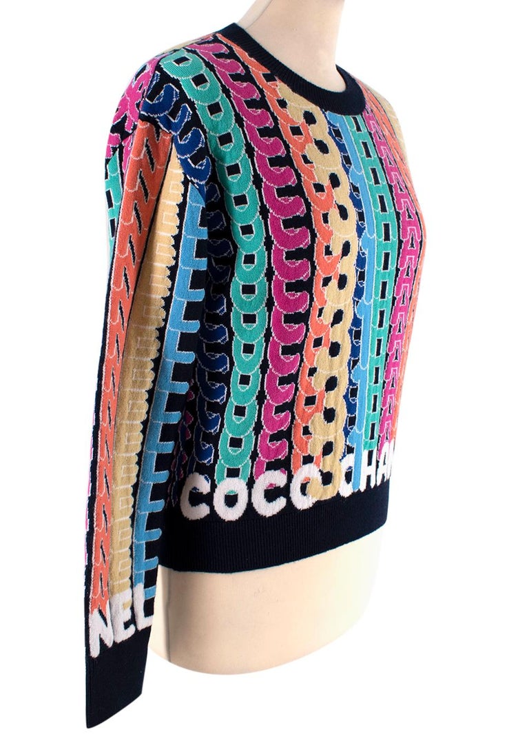 Chanel Navy Multicolour Cashmere Logo Intarsia Jumper - US 00 For Sale ...