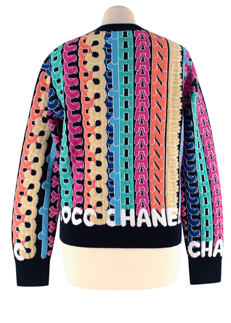 Chanel Navy Multicolour Cashmere Logo Intarsia Jumper - US 00 For Sale at  1stDibs
