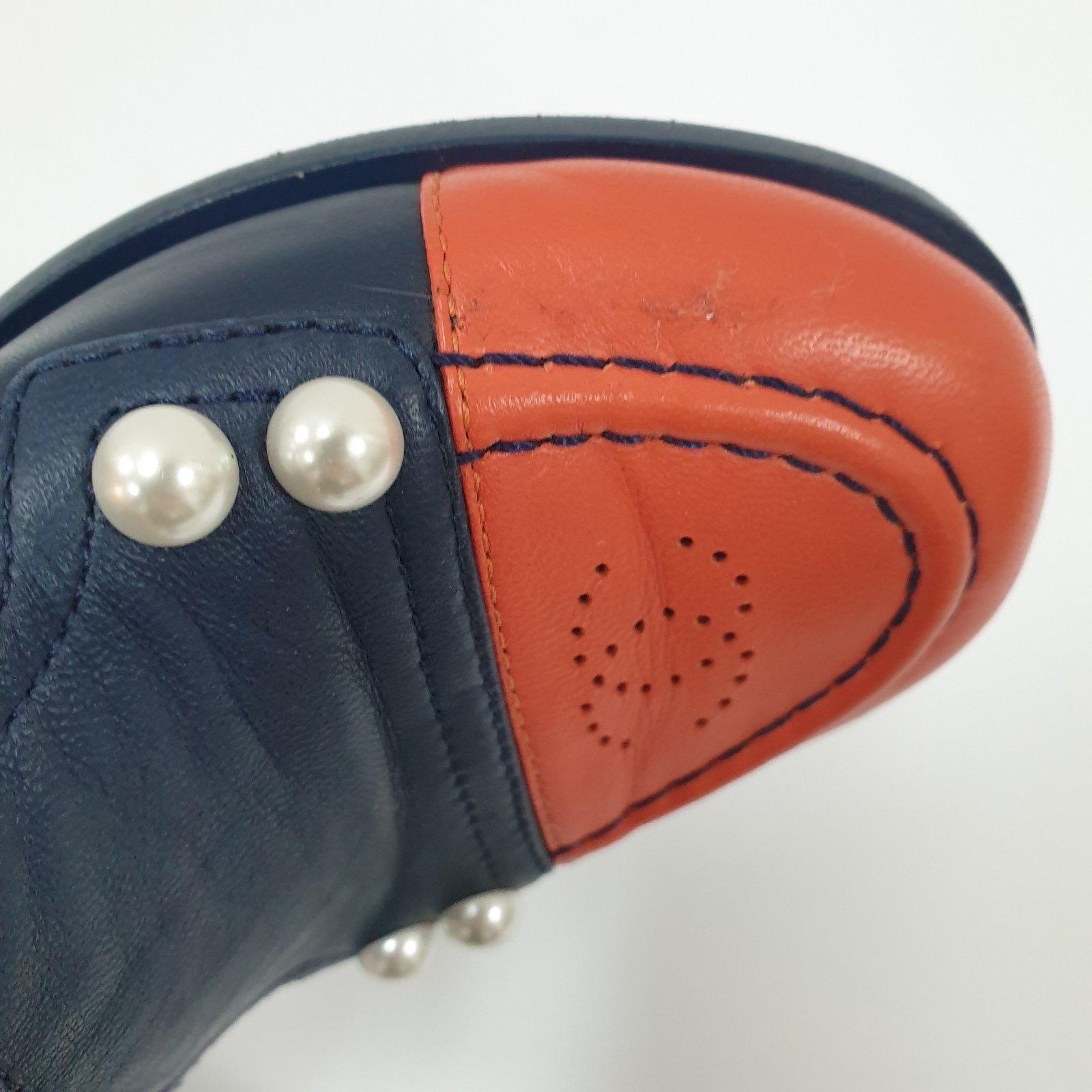 Chanel Navy Orange Leather Loafers 3
