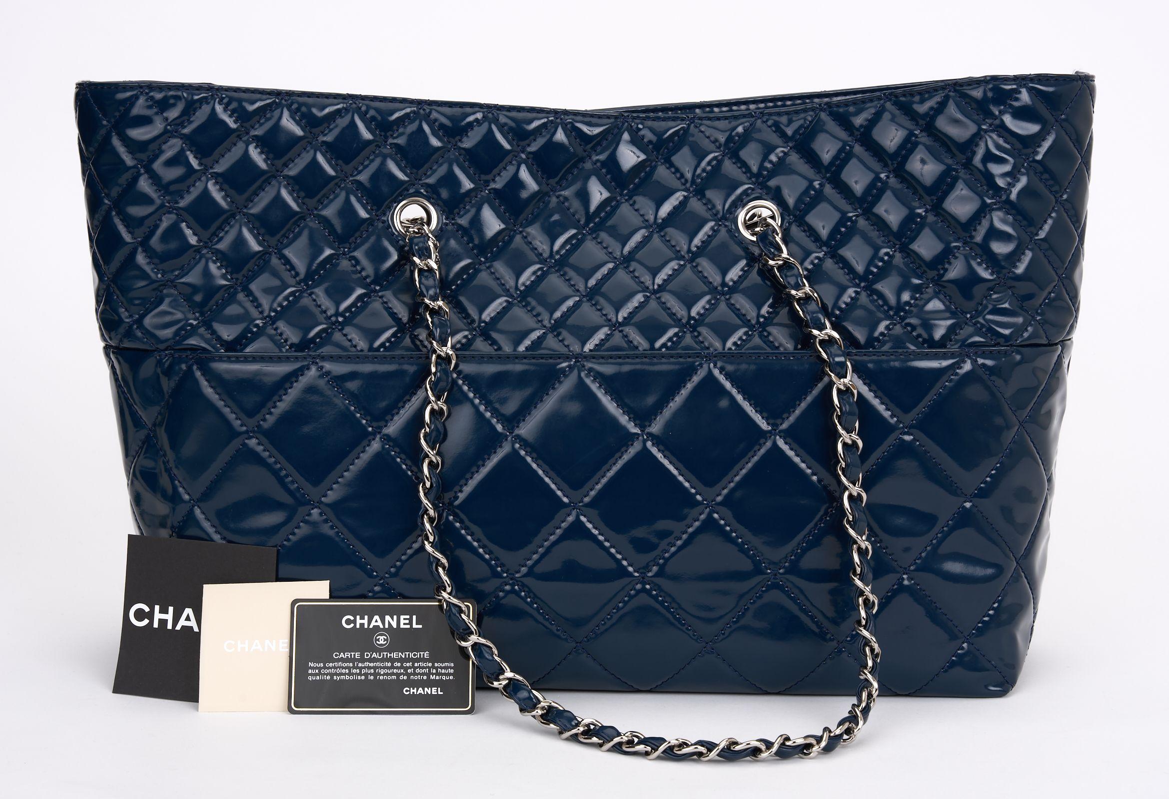 Chanel Navy Patent In the Business Tote For Sale 3