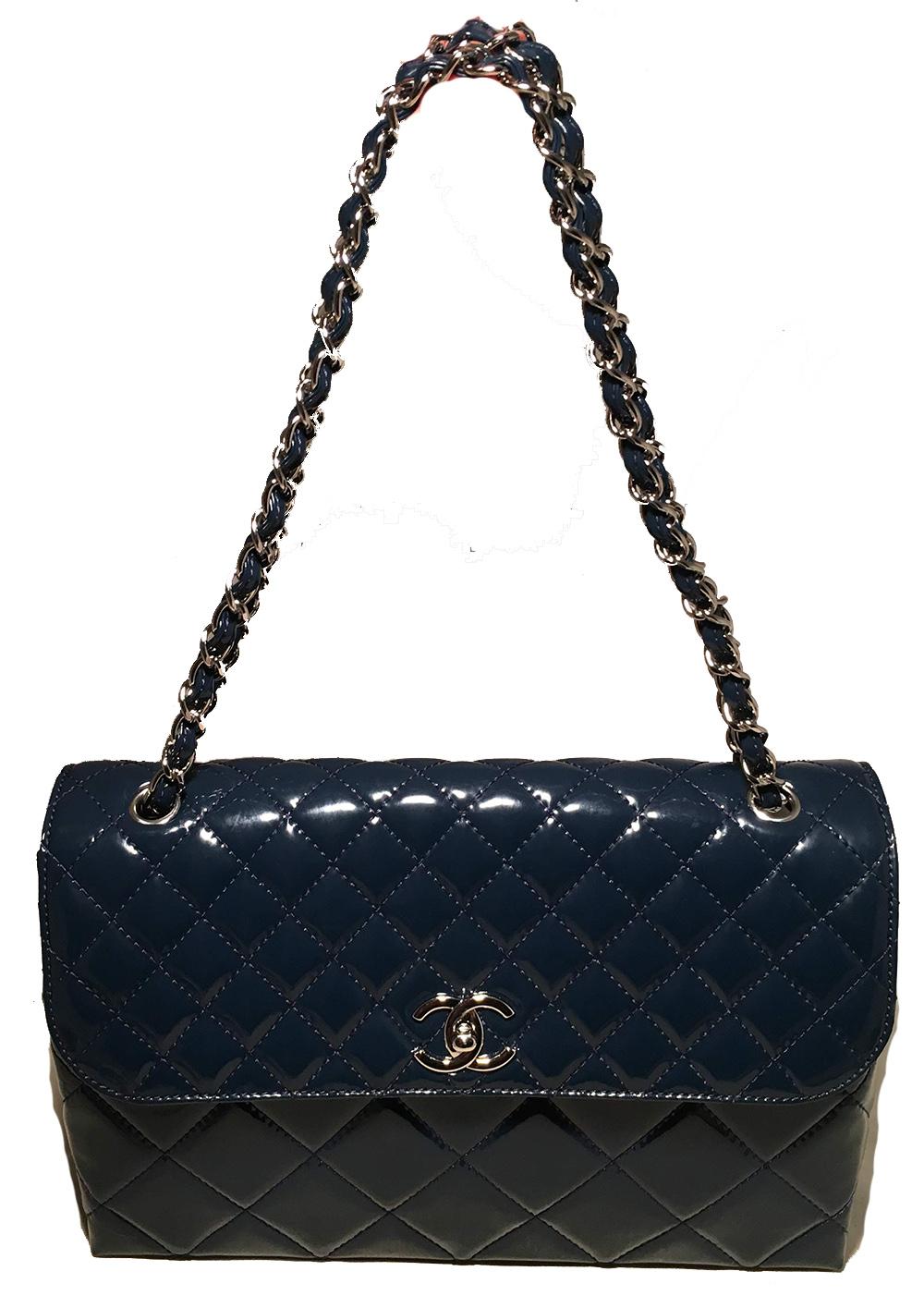 Chanel Marine Navy Patent Leather Jumbo Classic Flap Shoulder Bag 7