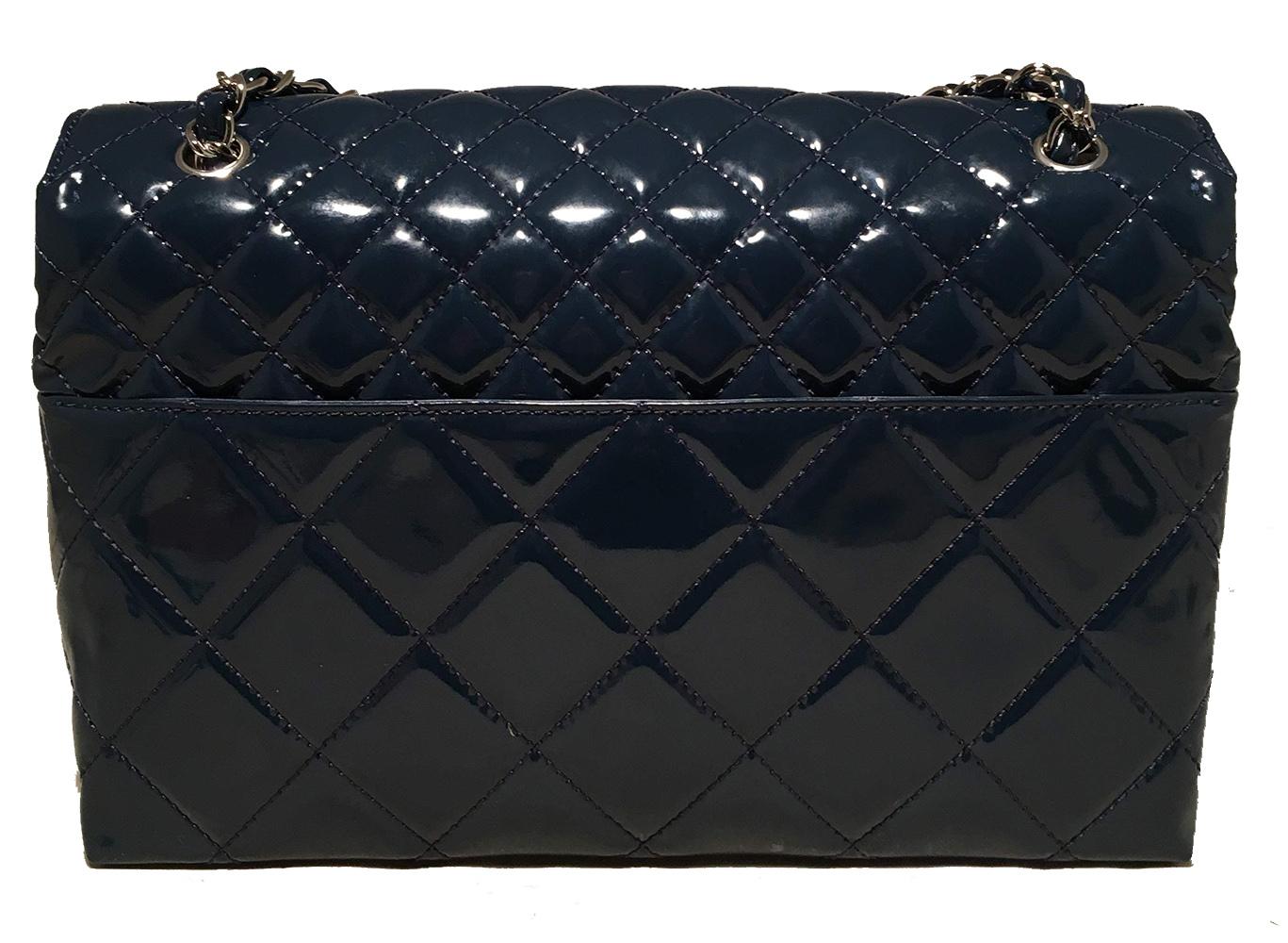 Black Chanel Marine Navy Patent Leather Jumbo Classic Flap Shoulder Bag