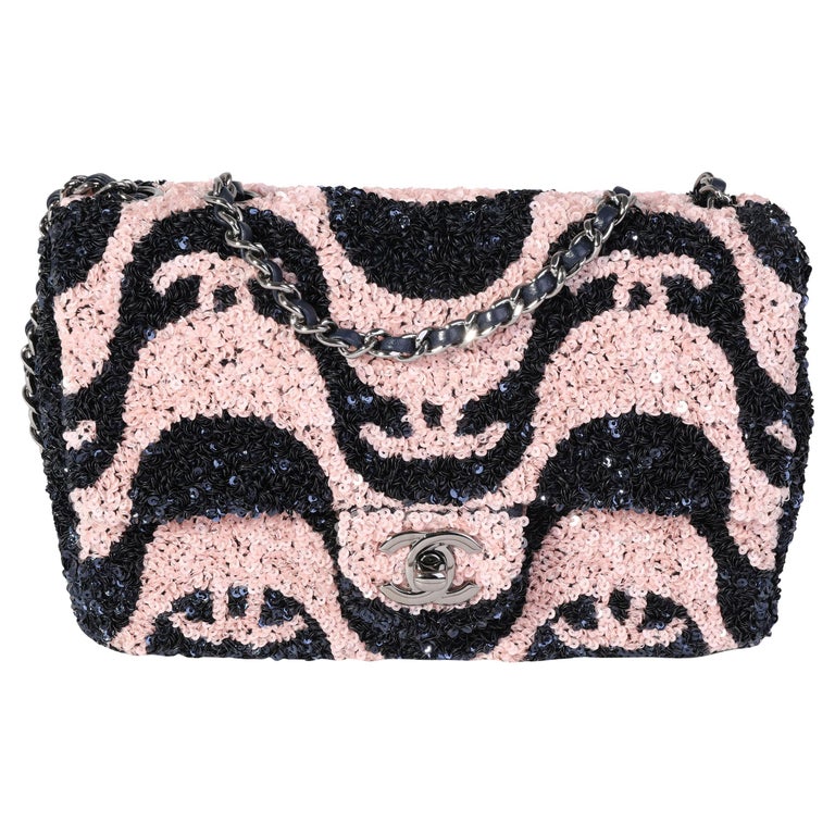 Chanel Navy and Pink Graffiti Sequins Flap Bag For Sale at 1stDibs