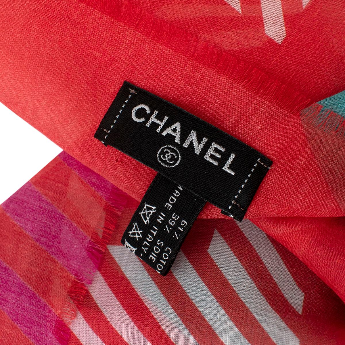 Women's Chanel Navy & Pink Silk Blend Striped CC Pareo