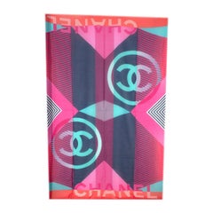 Chanel Navy & Pink Silk Blend Striped CC Pareo