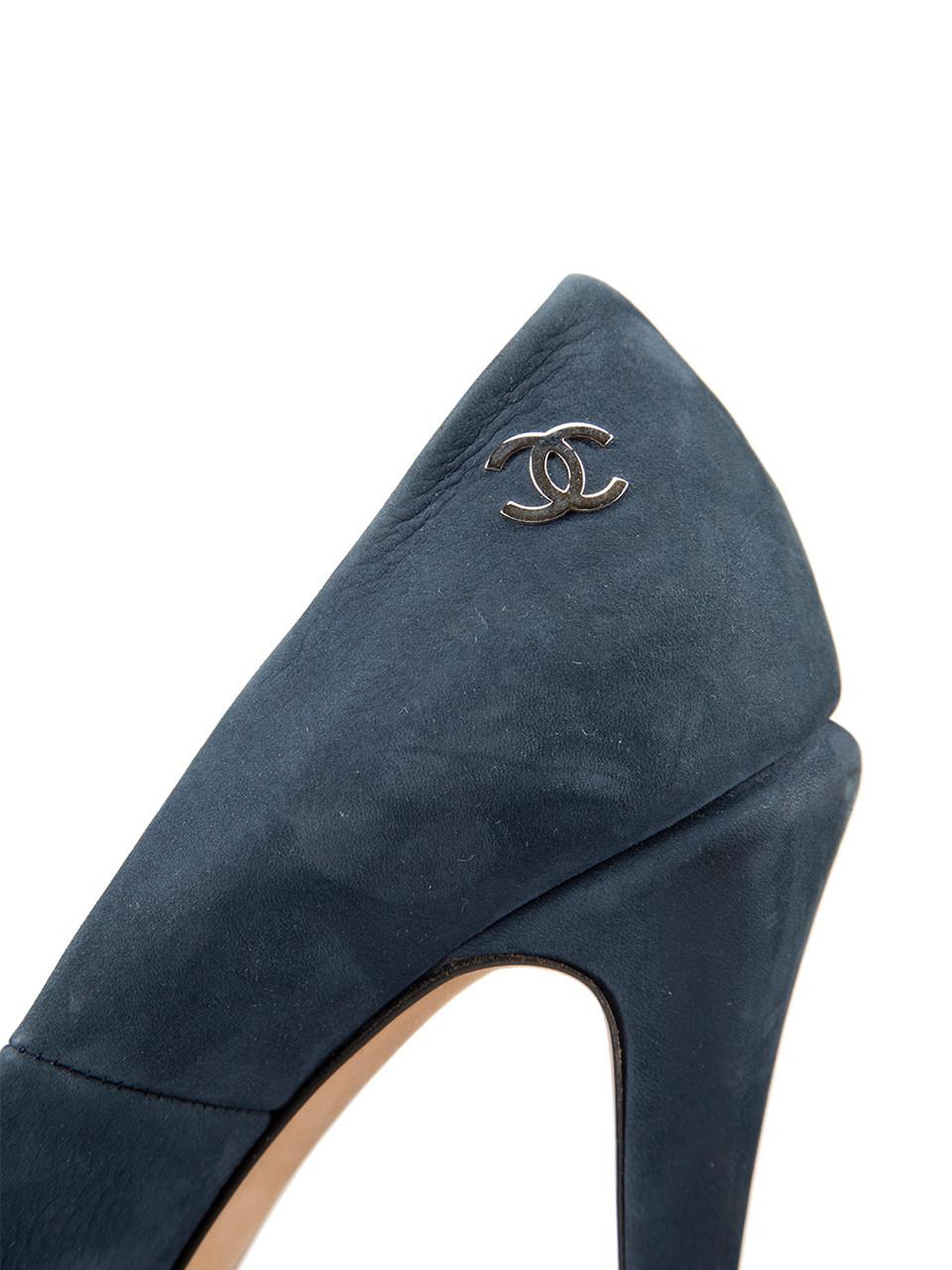Chanel Navy Platform Suede Pumps Size IT 39 For Sale 1