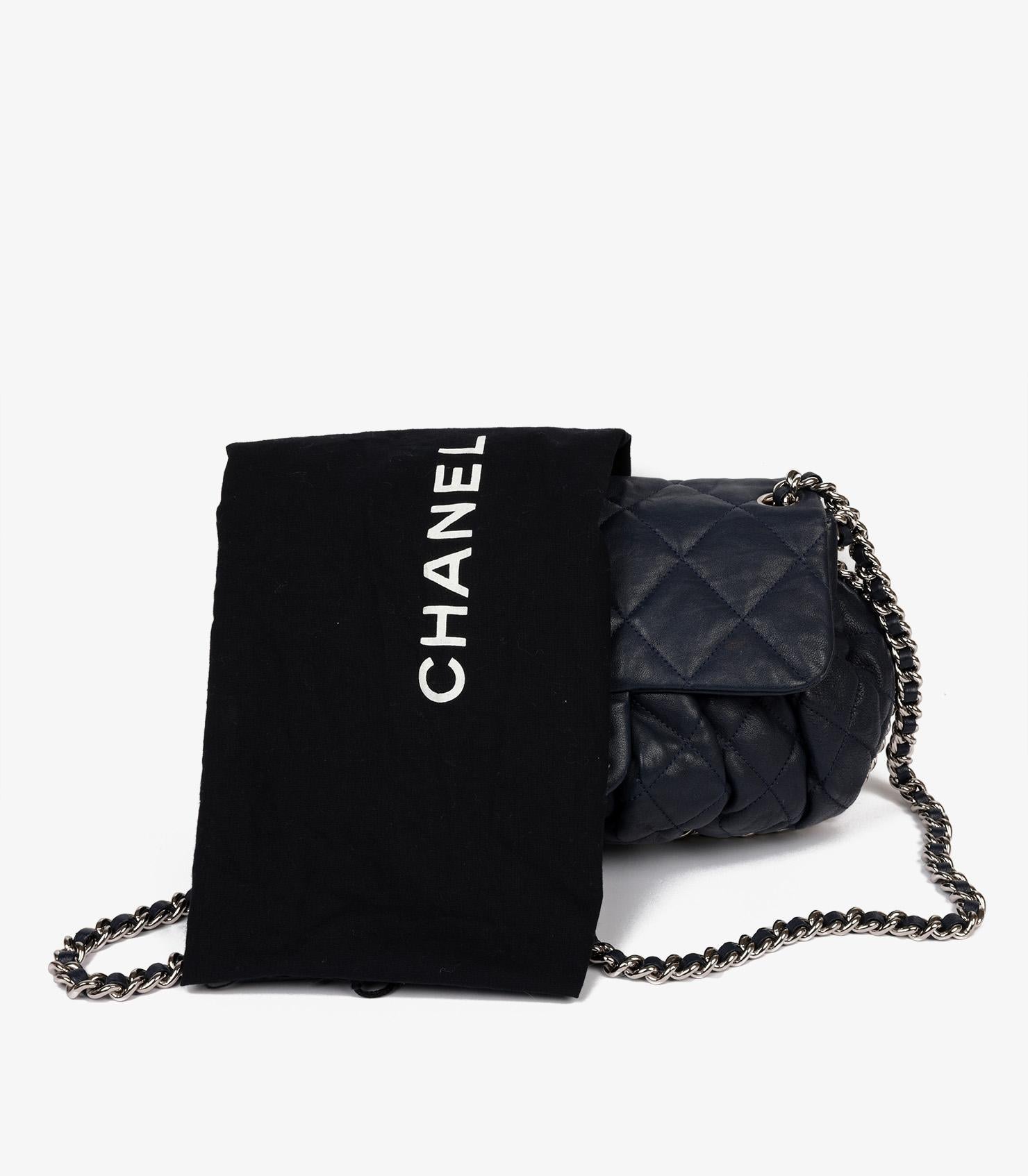 Chanel  Navy Quilted Calfskin Leather Large Chain Around Classic Single Flap Bag 5