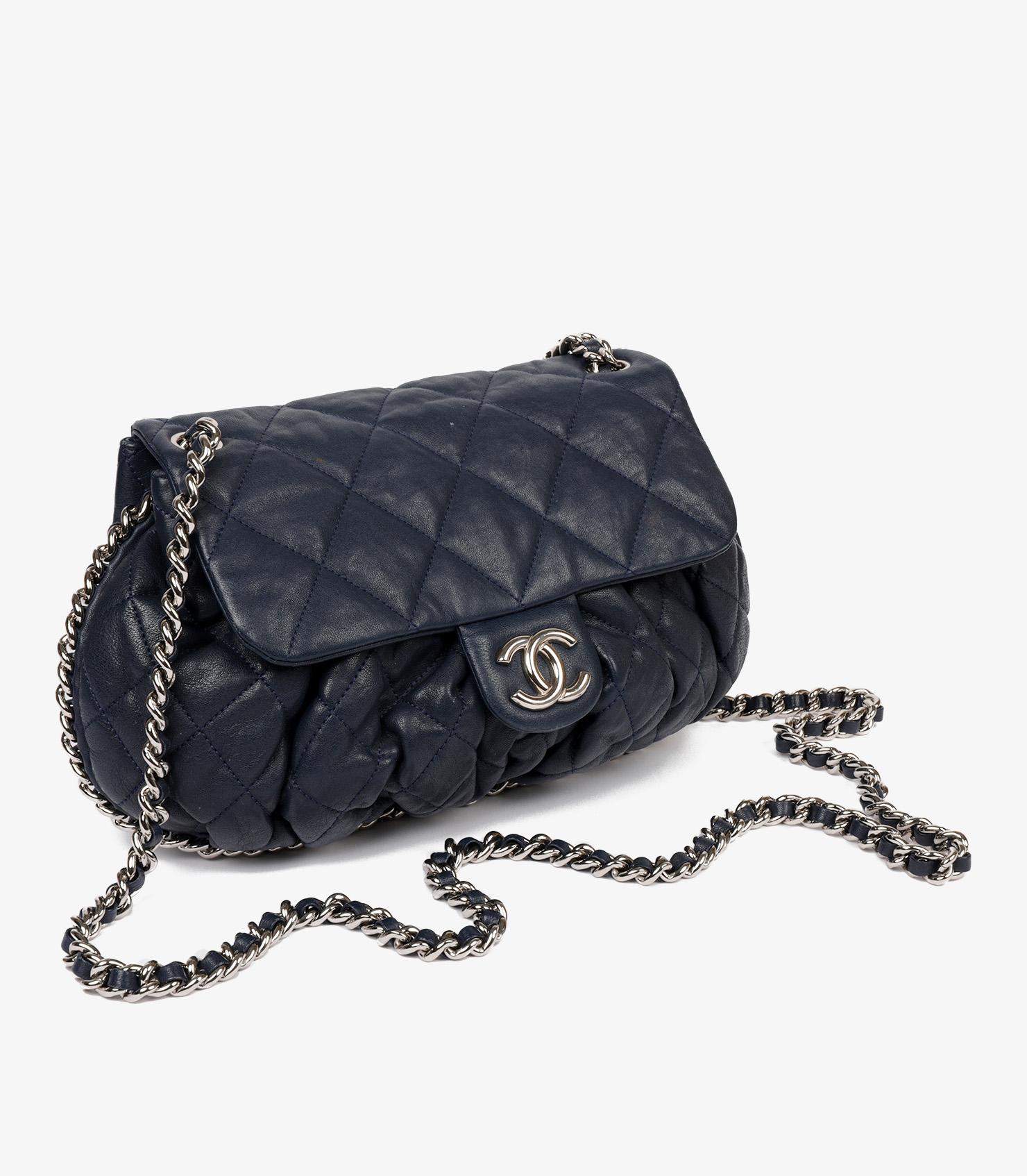 Black Chanel  Navy Quilted Calfskin Leather Large Chain Around Classic Single Flap Bag