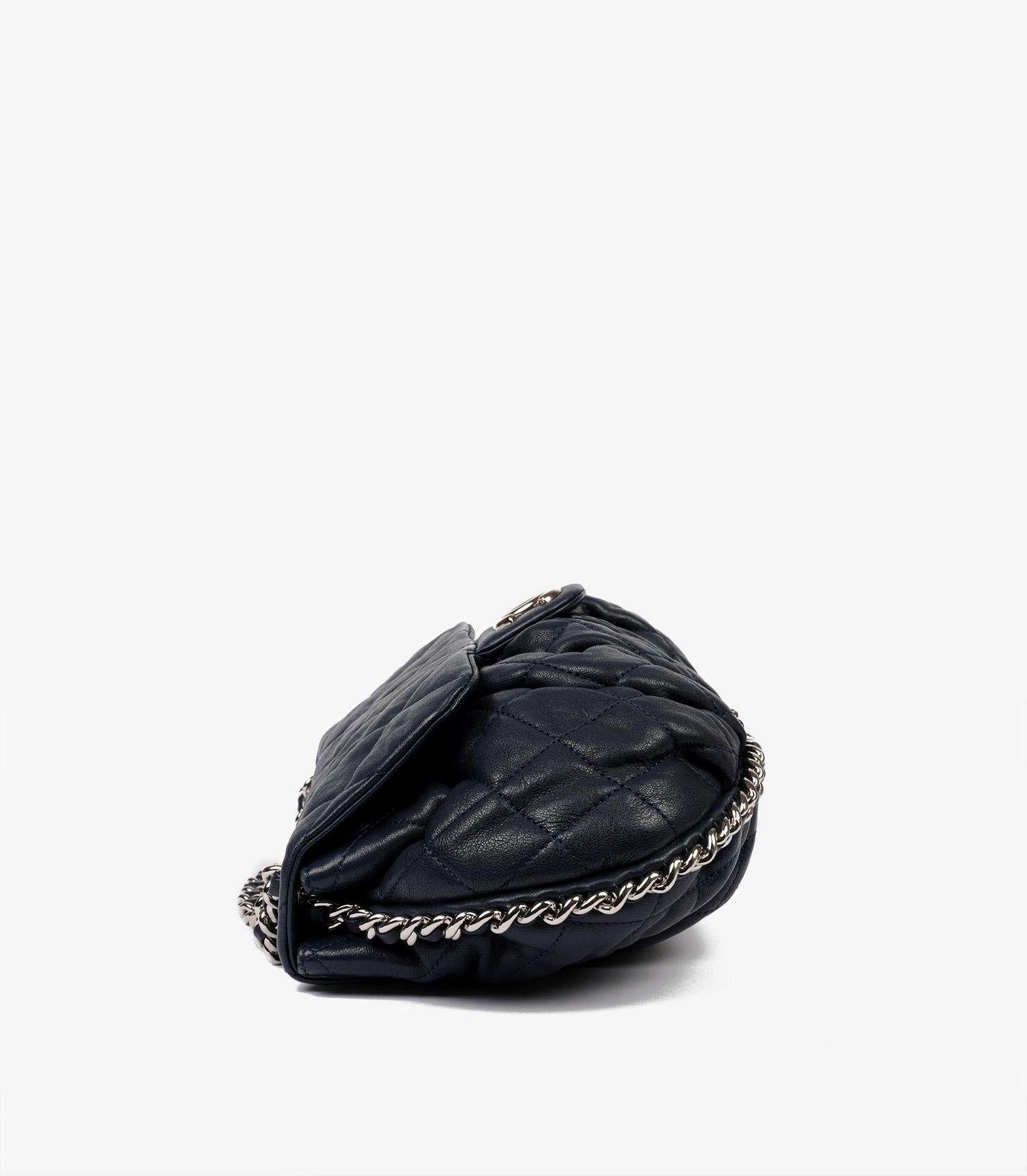 Chanel  Navy Quilted Calfskin Leather Large Chain Around Classic Single Flap Bag In Excellent Condition In Bishop's Stortford, Hertfordshire