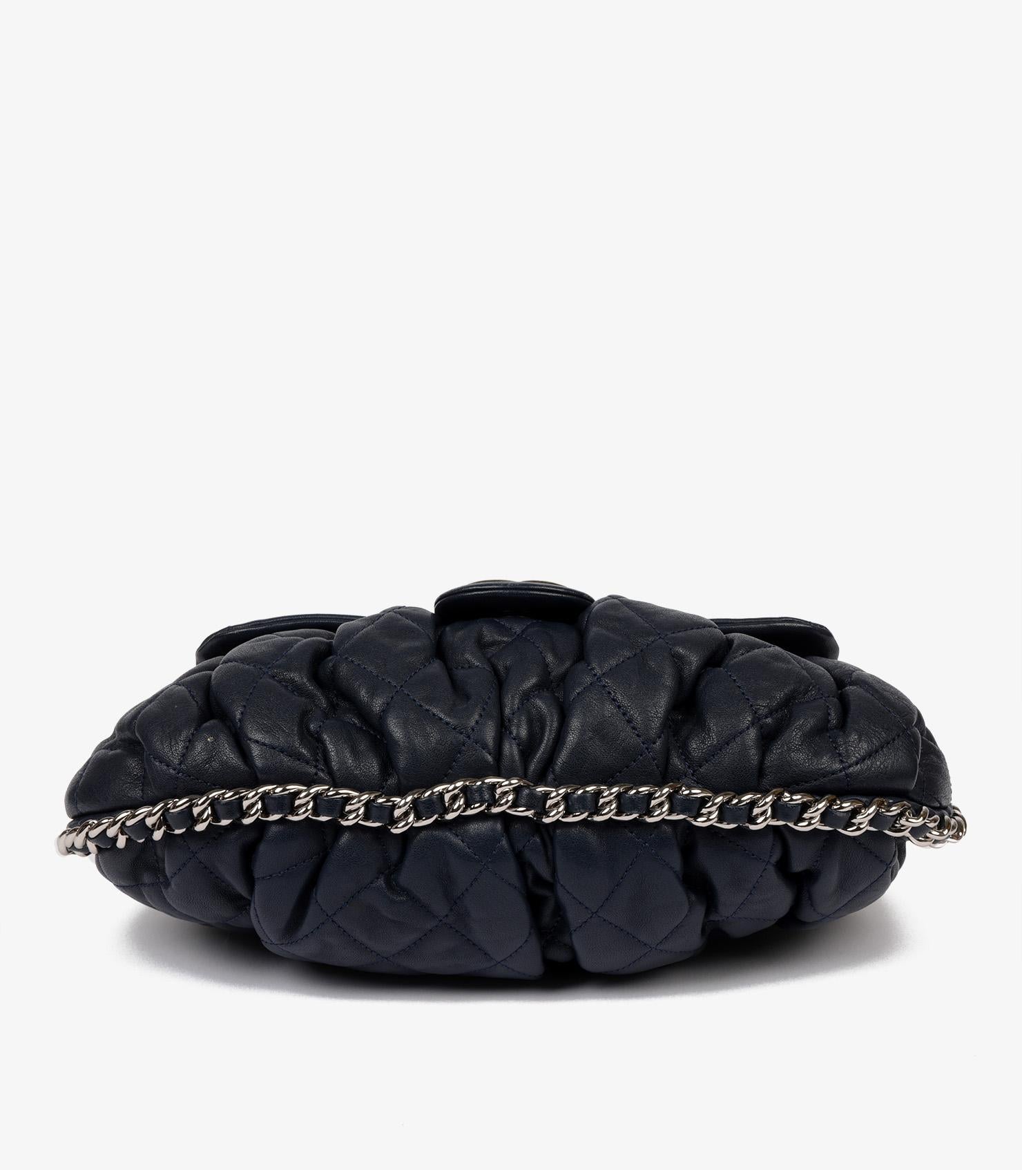 Chanel  Navy Quilted Calfskin Leather Large Chain Around Classic Single Flap Bag 2