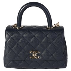 Chanel Navy Quilted Caviar Extra Mini Coco Top Handle Bag