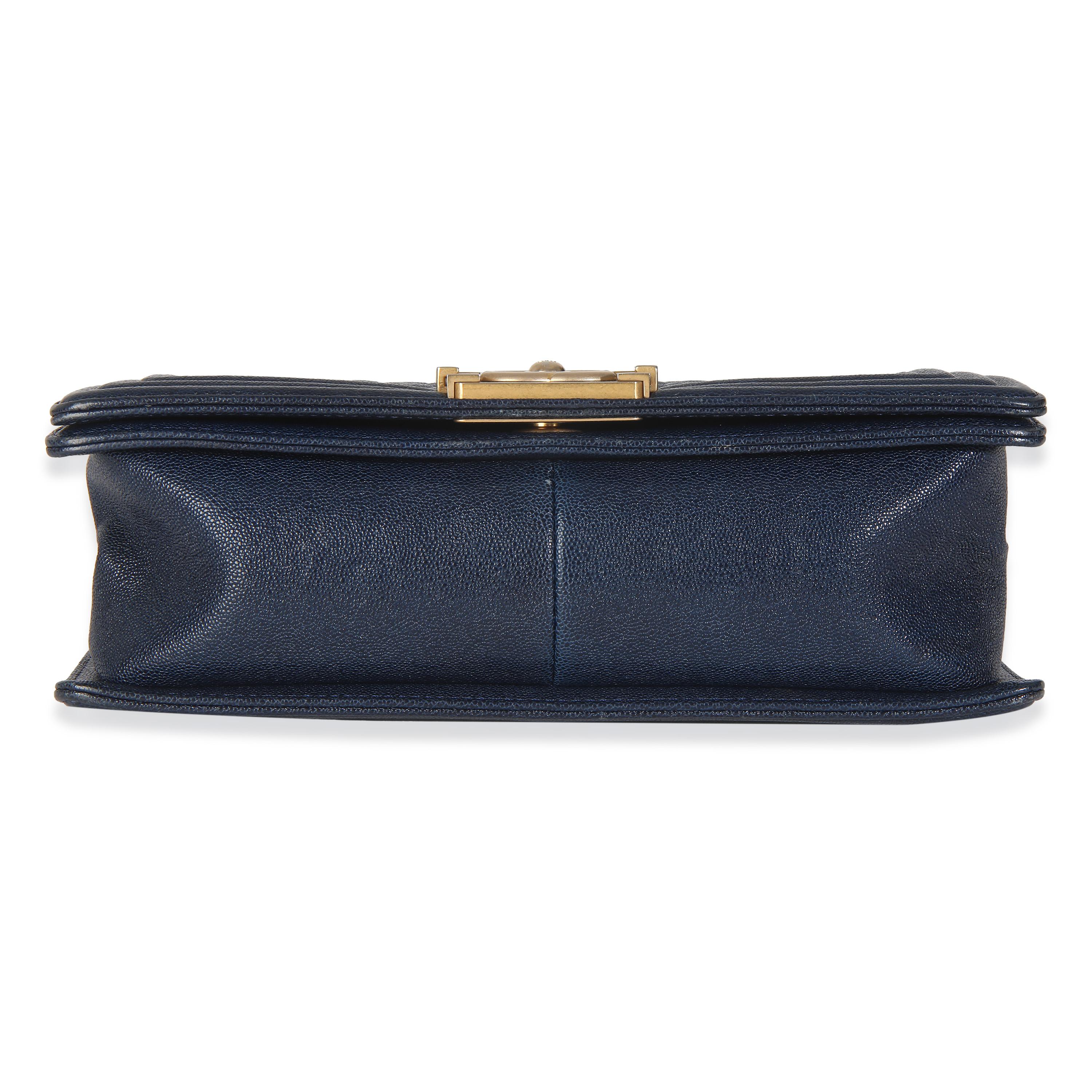 Women's or Men's Chanel Navy Quilted Caviar Medium Boy Bag For Sale