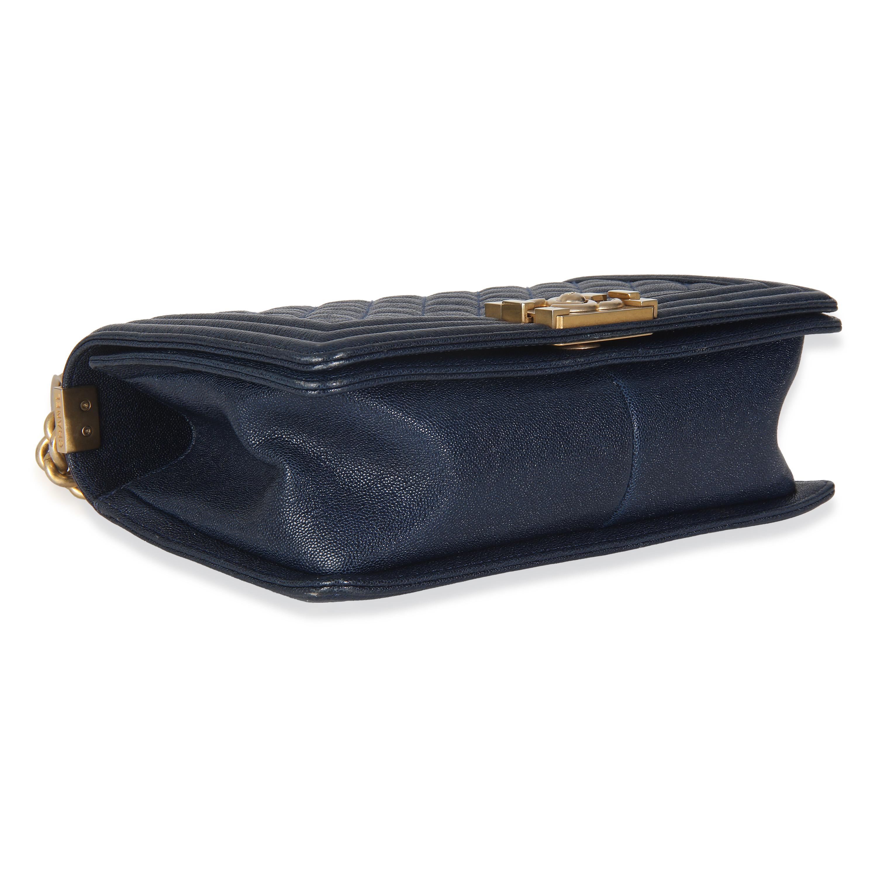 Chanel Navy Quilted Caviar Medium Boy Bag For Sale 1