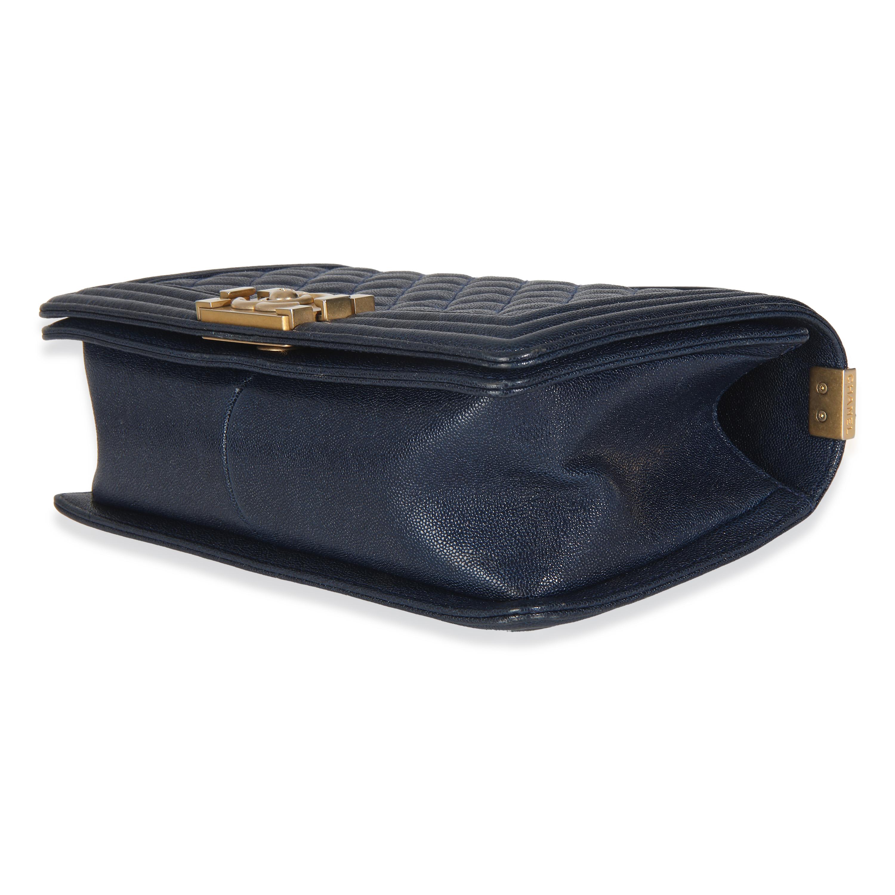 Chanel Navy Quilted Caviar Medium Boy Bag For Sale 2