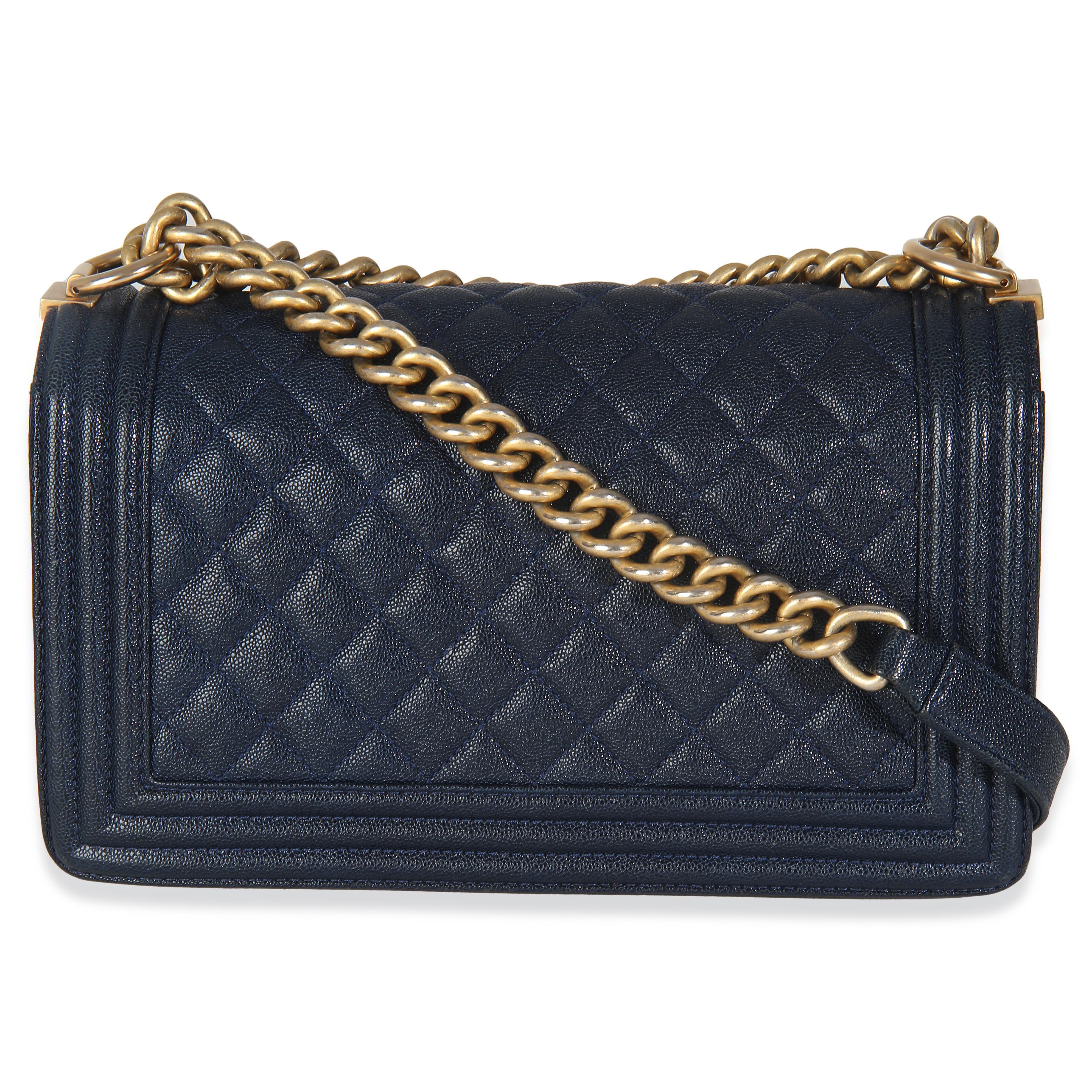 Chanel Navy Quilted Caviar Medium Boy Bag For Sale 3