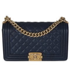 Chanel Navy Quilted Caviar Medium Boy Bag