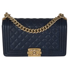 Chanel Navy Quilted Caviar Medium Boy Bag
