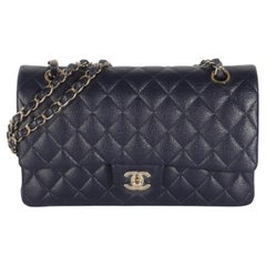 Chanel Marineblaue gesteppte Kaviar Medium Classic Double Flap Handtasche