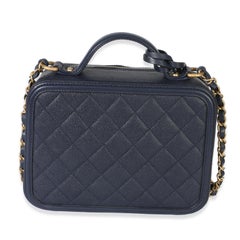 Chanel Navy Quilted Caviar Medium Filigree Case