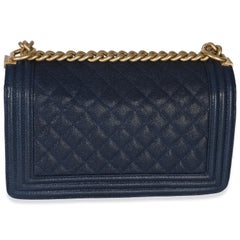 Chanel Navy Quilted Caviar Old Medium Boy Bag