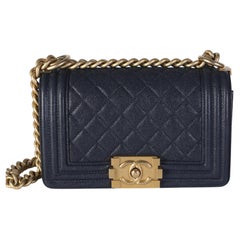 Chanel Navy Quilted Caviar Small Boy Bag