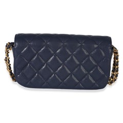 Chanel Navy Quilted Caviar Twist Your Buttons Phone Holder With Chain