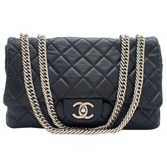Chanel Navy Quilted Classic Flap Bag W/ Bijoux Chain