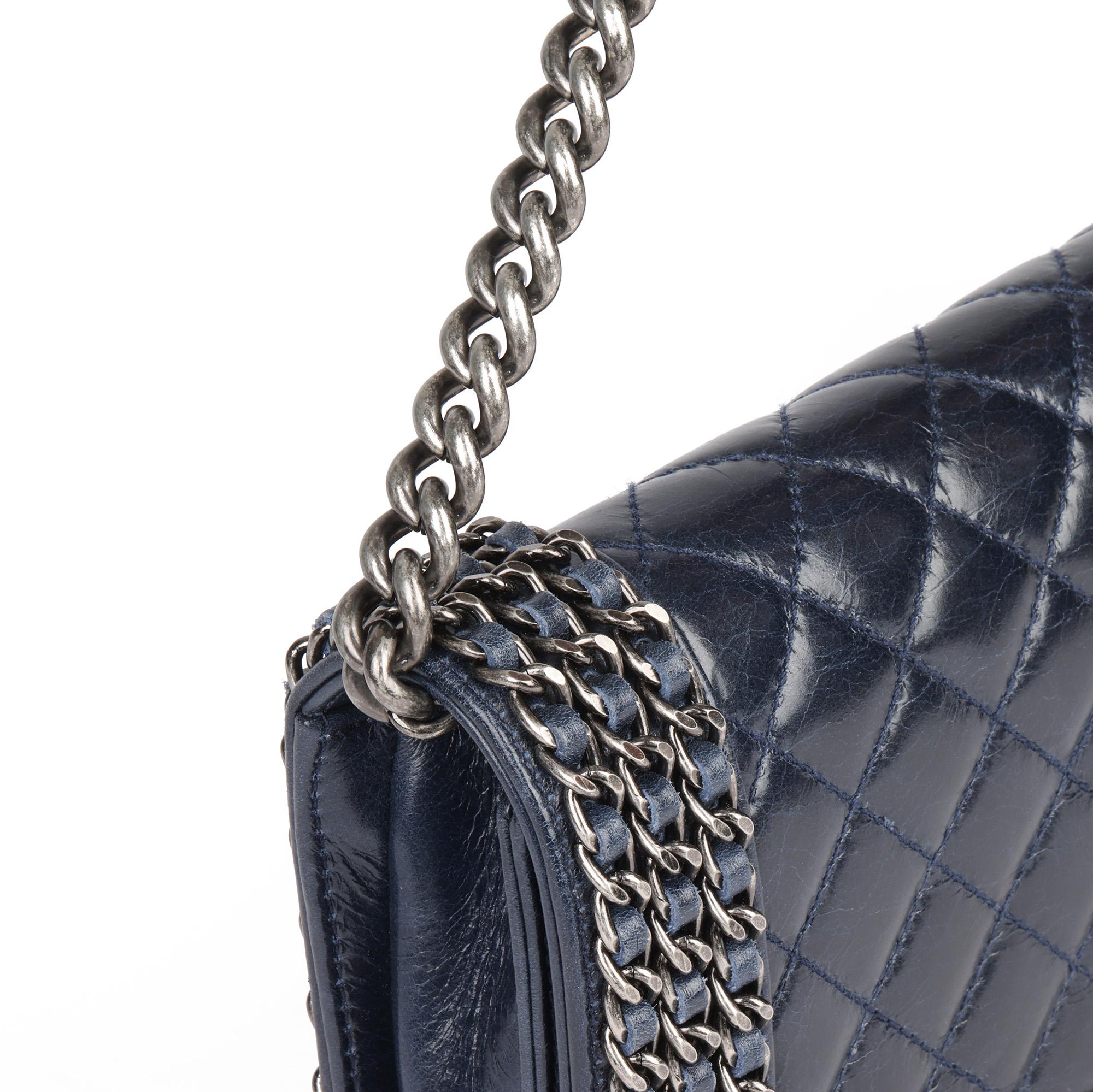 Women's Chanel Navy Quilted Distressed Calfskin Leather Chain Around Long Le Boy COC