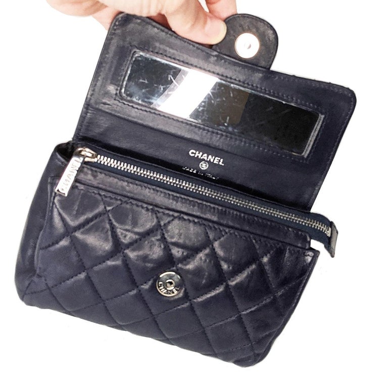 Chanel Navy Quilted Flap Cosmetic Case at 1stDibs