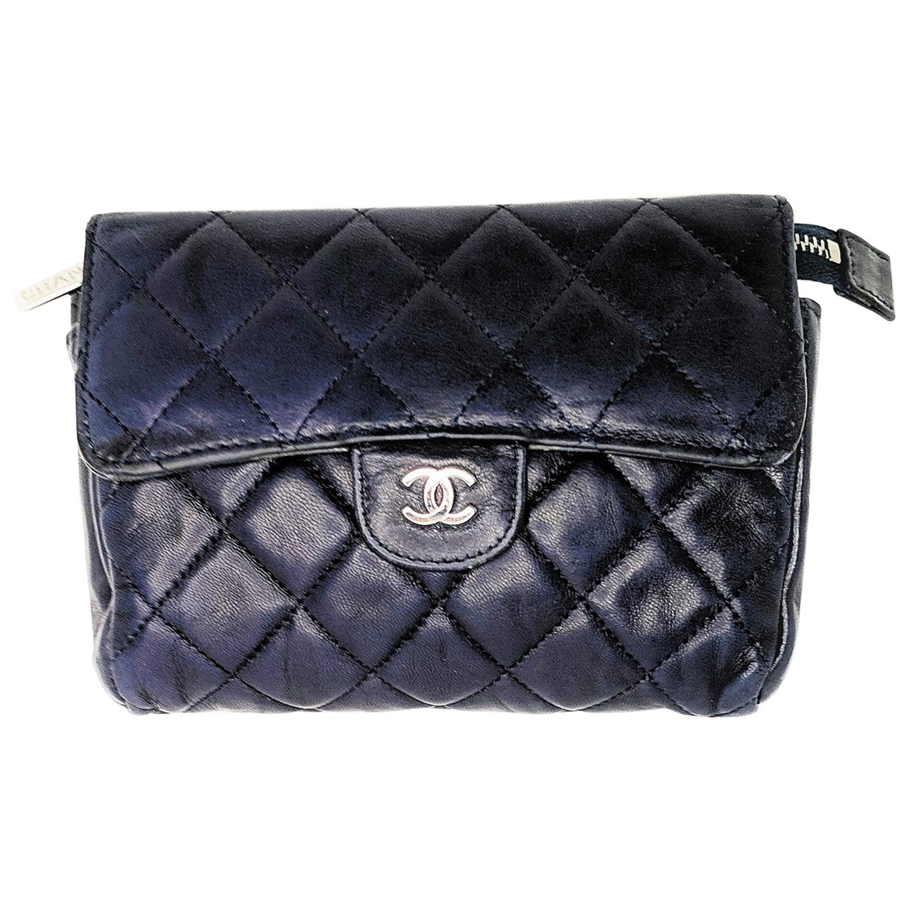 Chanel Navy Quilted Flap Cosmetic Case at 1stDibs