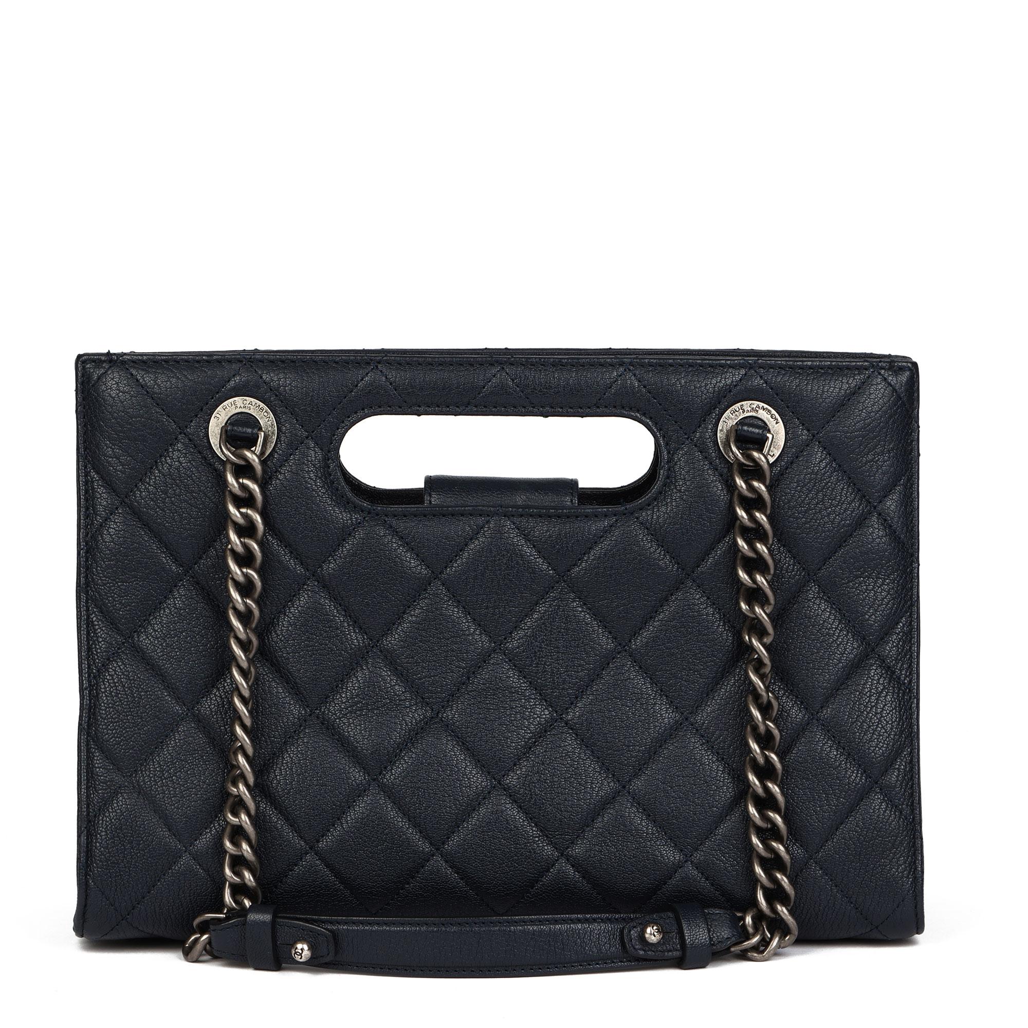 Chanel Navy Quilted Goatskin Leather Perfect Edge Shoulder Tote 6