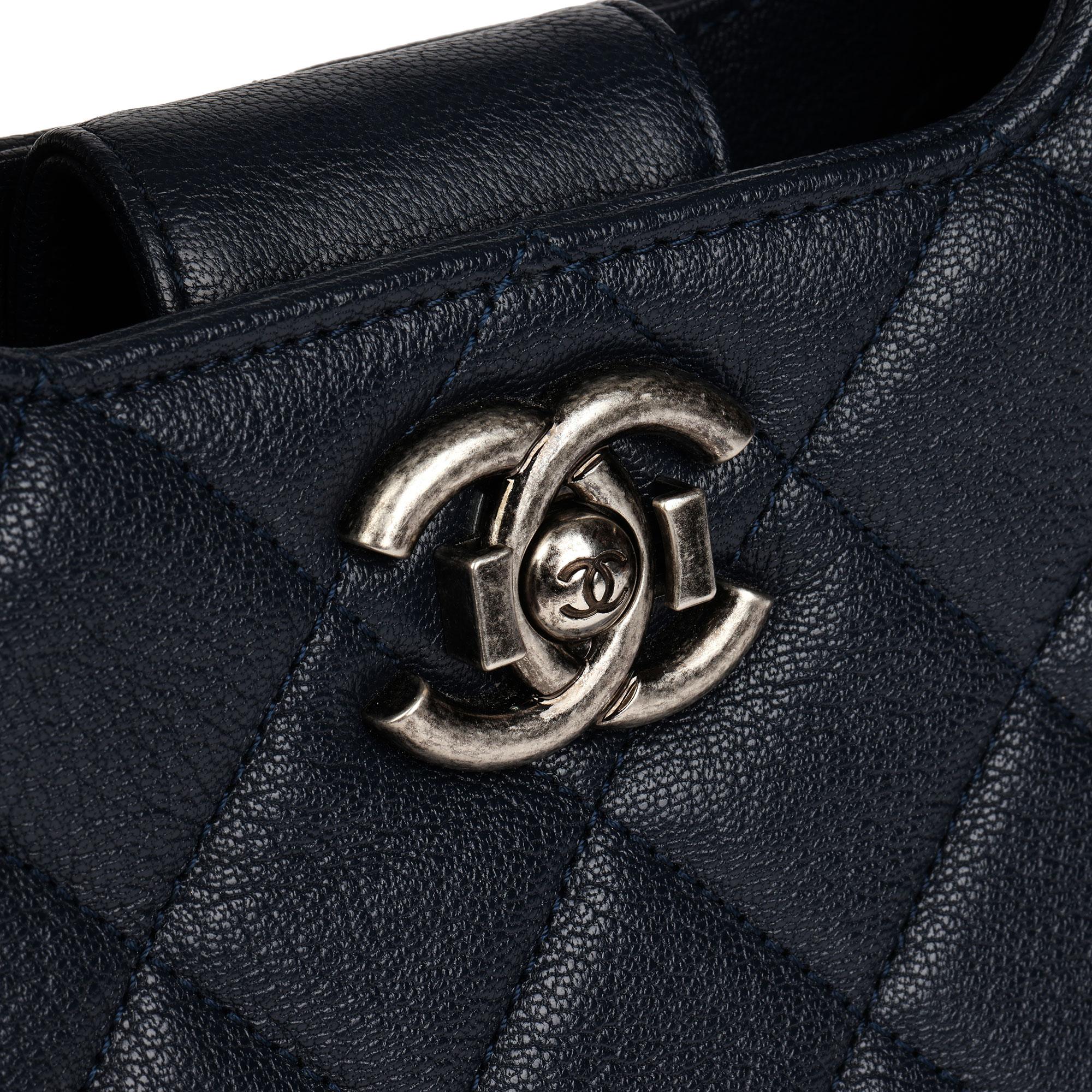 Chanel Navy Quilted Goatskin Leather Perfect Edge Shoulder Tote 8