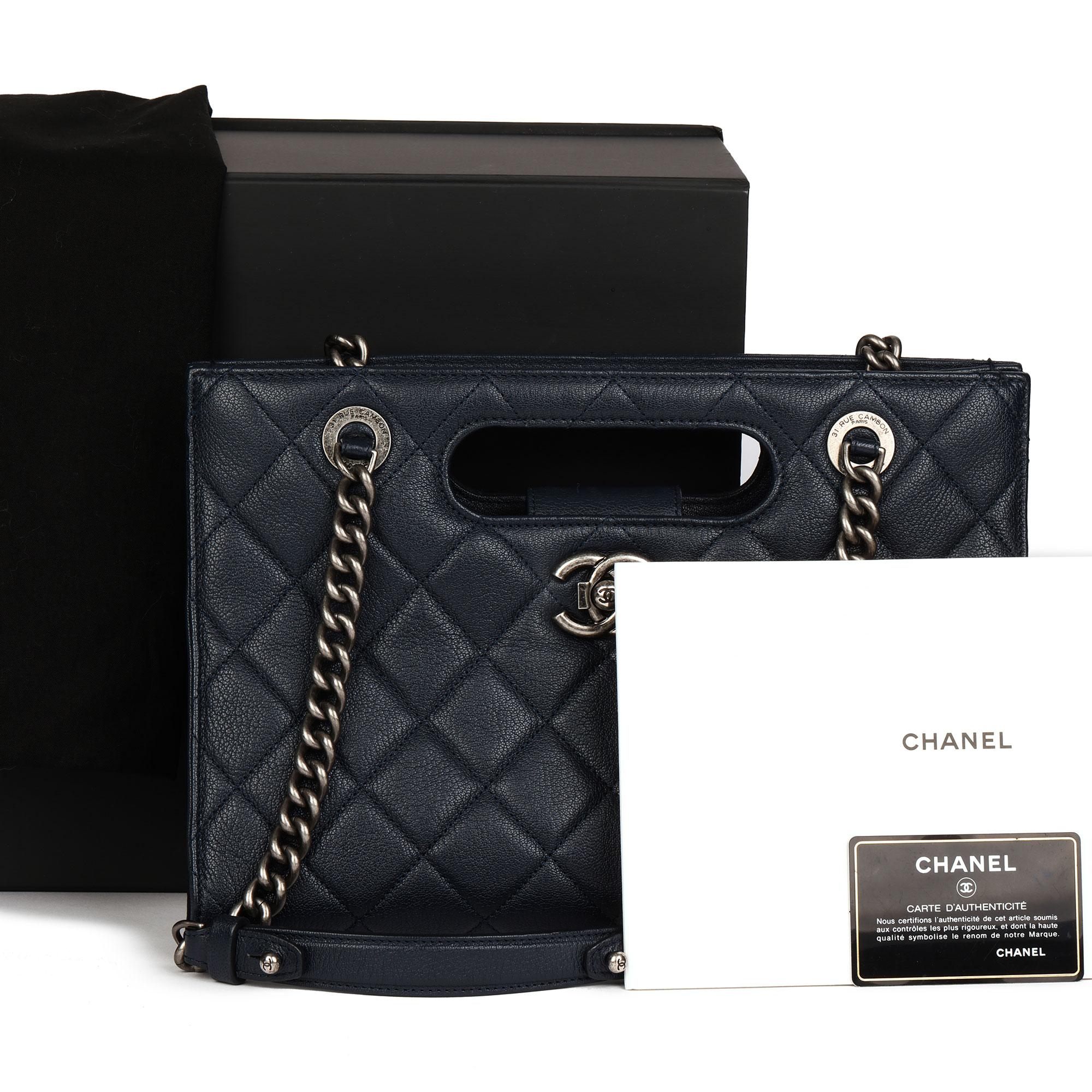 Chanel Navy Quilted Goatskin Leather Perfect Edge Shoulder Tote 1