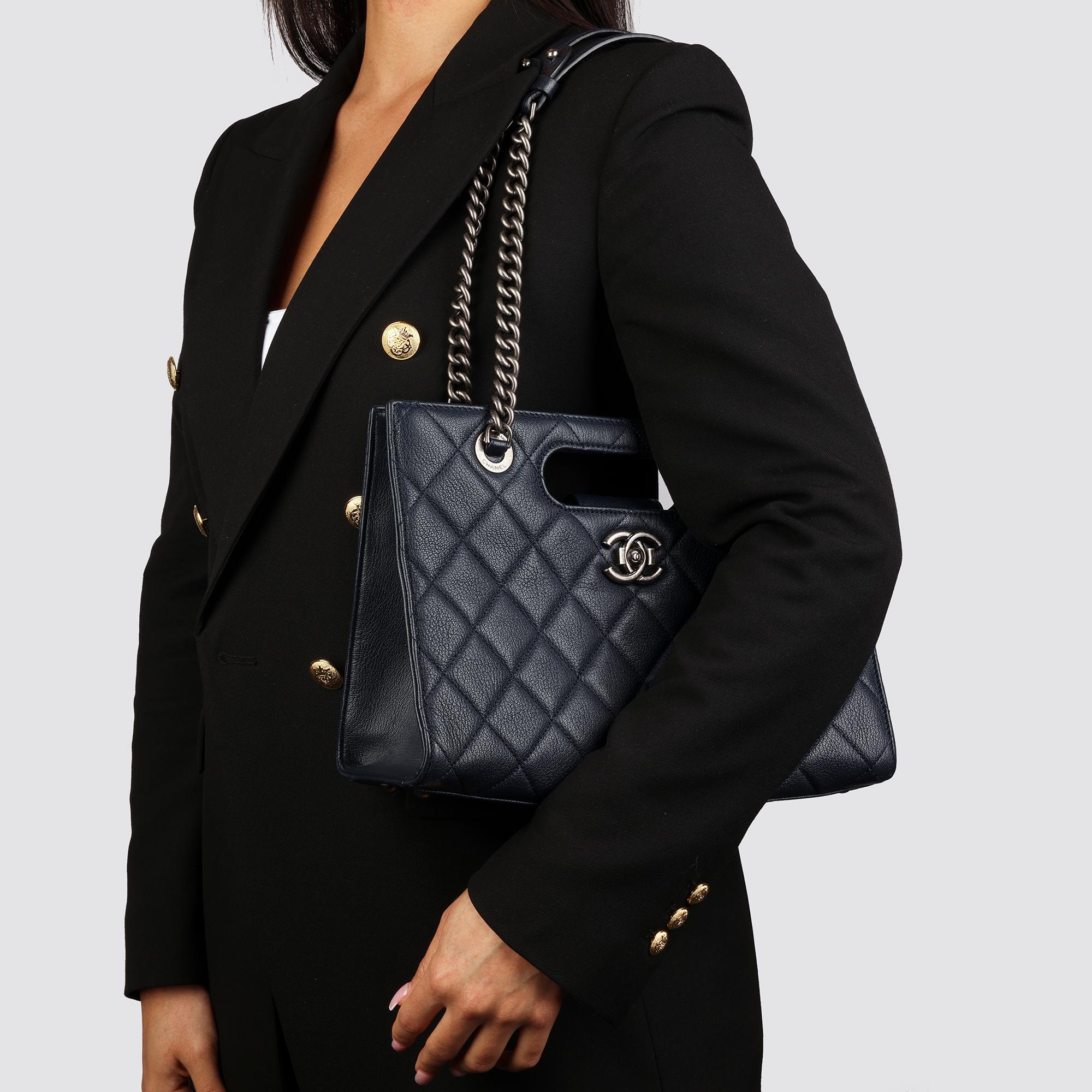 Chanel Navy Quilted Goatskin Leather Perfect Edge Shoulder Tote 2