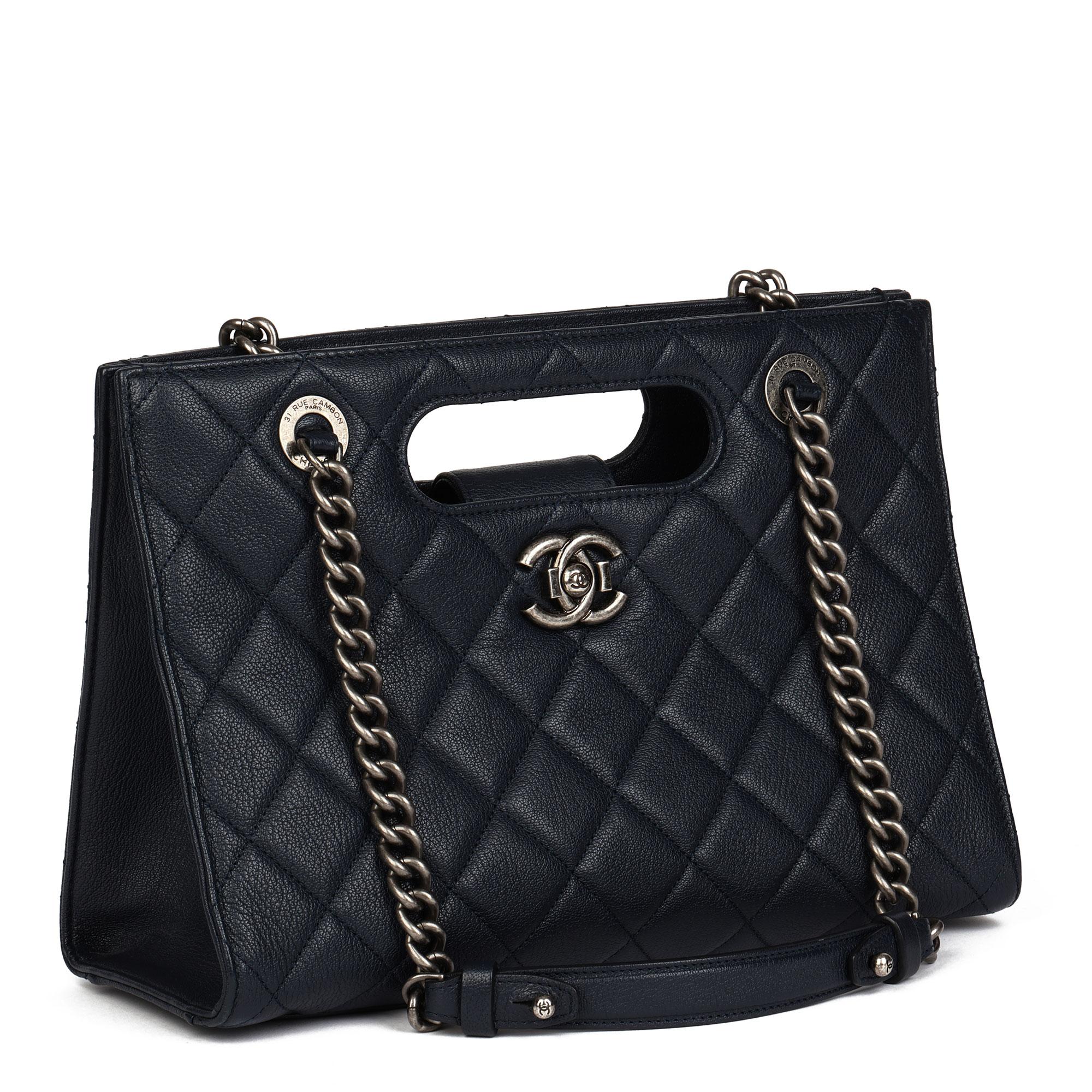 Chanel Navy Quilted Goatskin Leather Perfect Edge Shoulder Tote 3