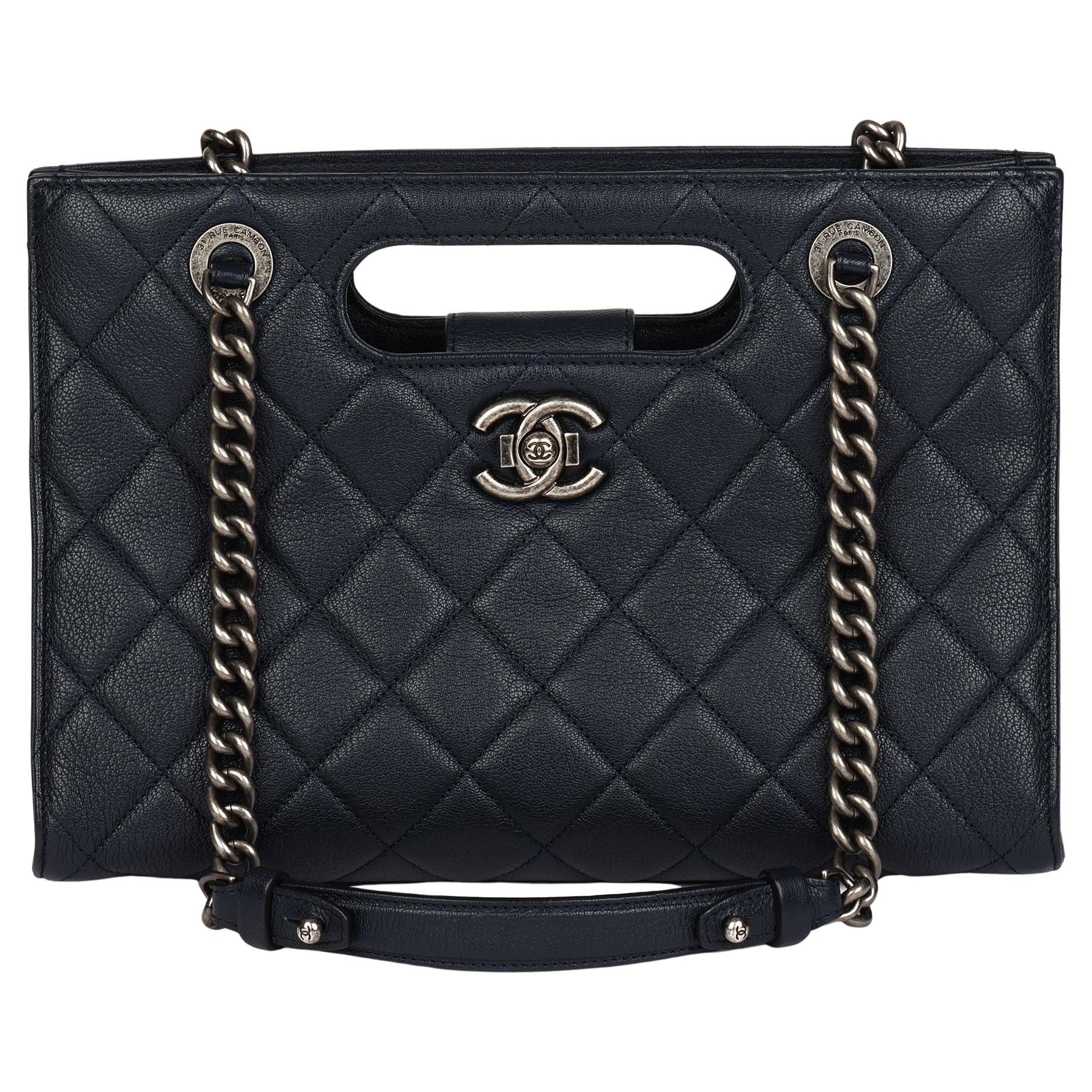 Chanel Navy Quilted Goatskin Leather Perfect Edge Shoulder Tote