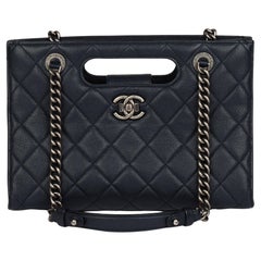 Chanel Navy Quilted Goatskin Leather Perfect Edge Shoulder Tote