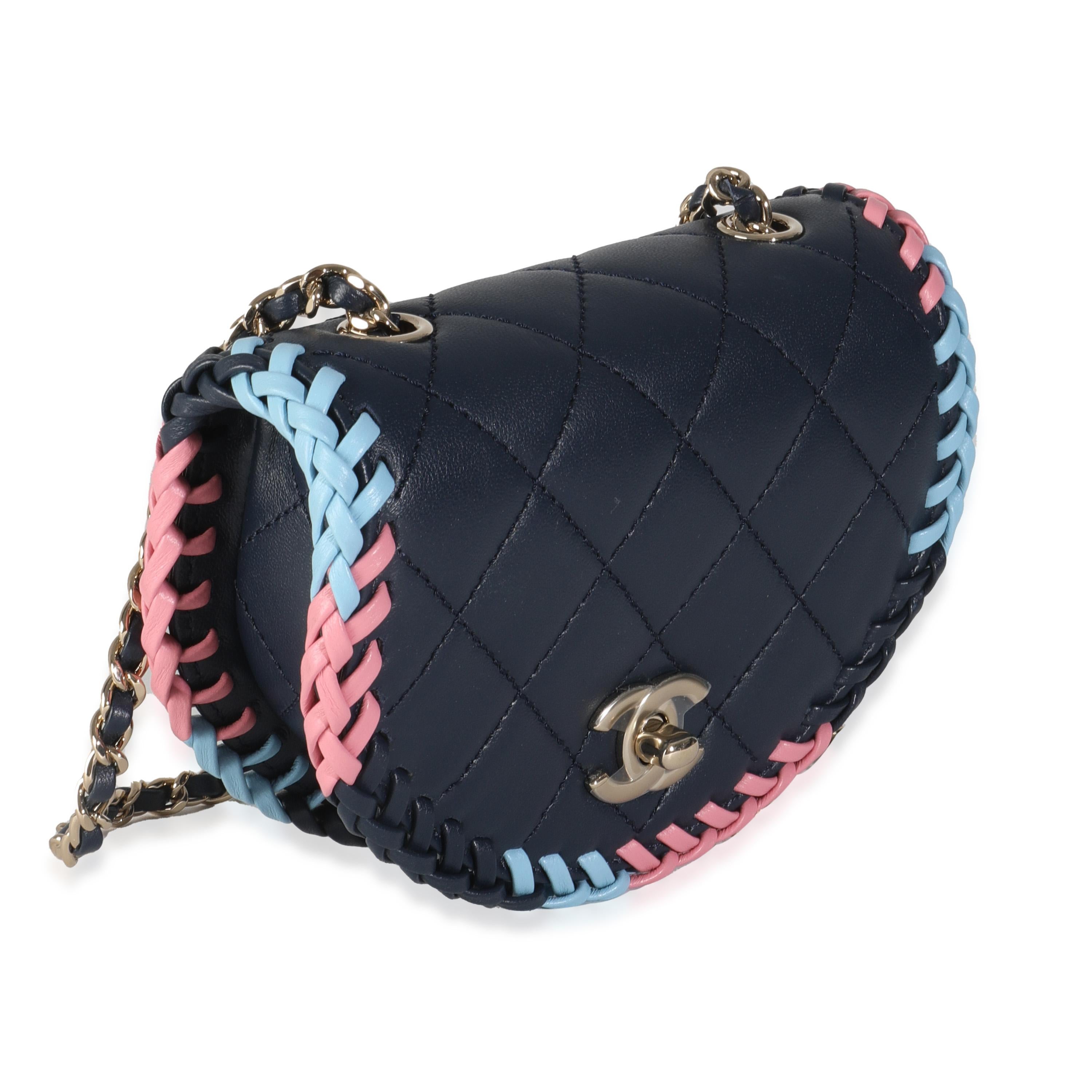Black Chanel Navy Quilted Lambskin Braided Mini Messenger Flap Bag For Sale