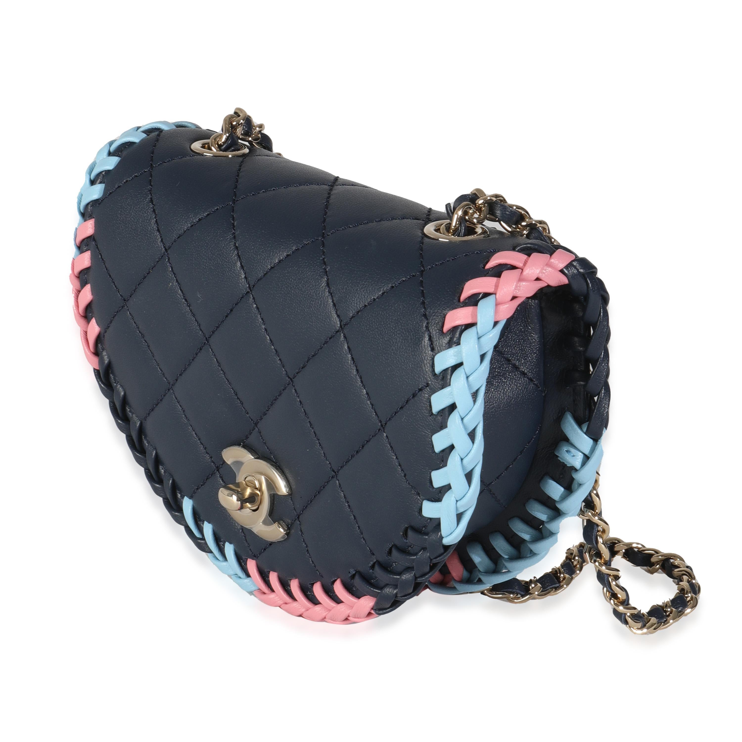 Chanel Navy Quilted Lambskin Braided Mini Messenger Flap Bag In Excellent Condition For Sale In New York, NY