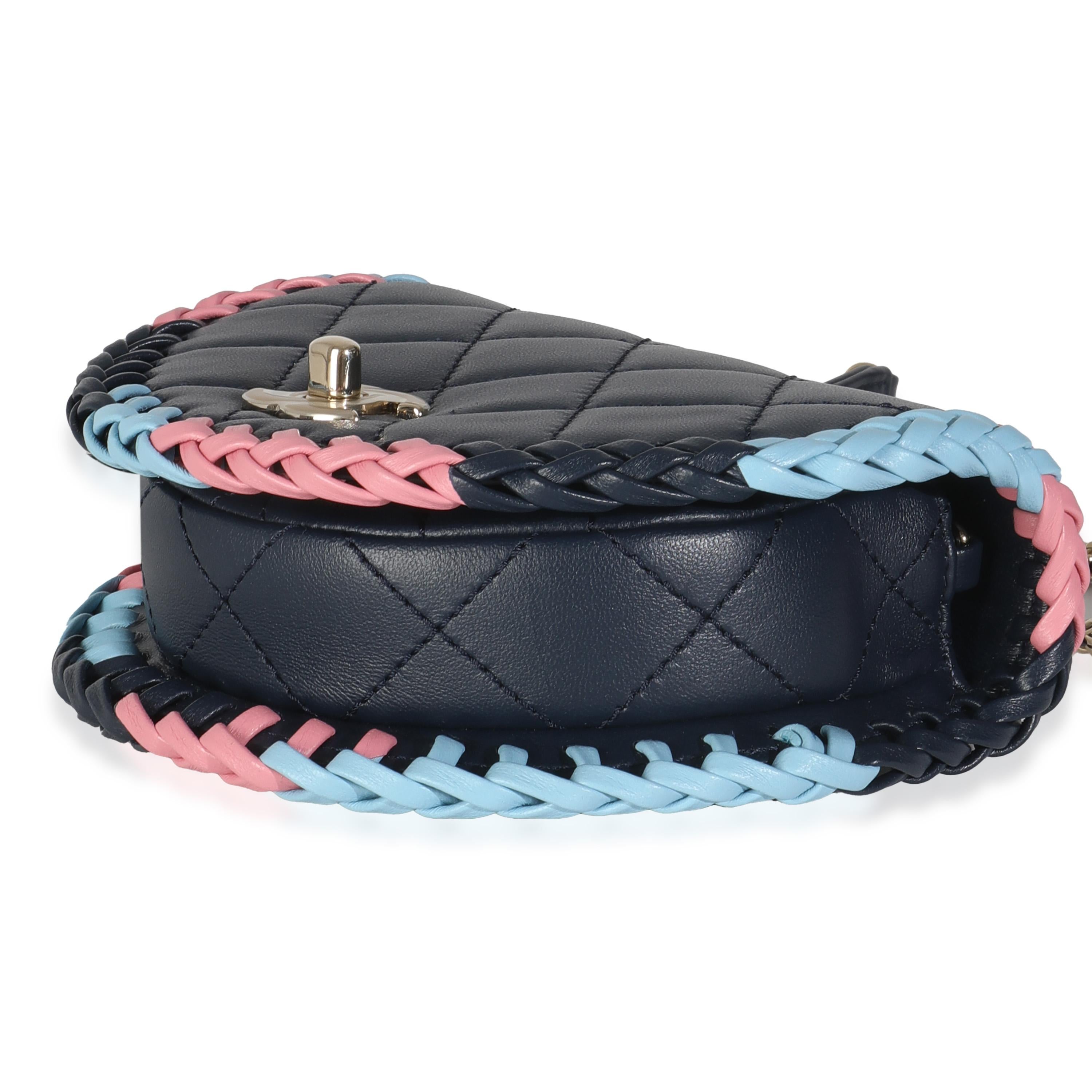 Women's Chanel Navy Quilted Lambskin Braided Mini Messenger Flap Bag For Sale