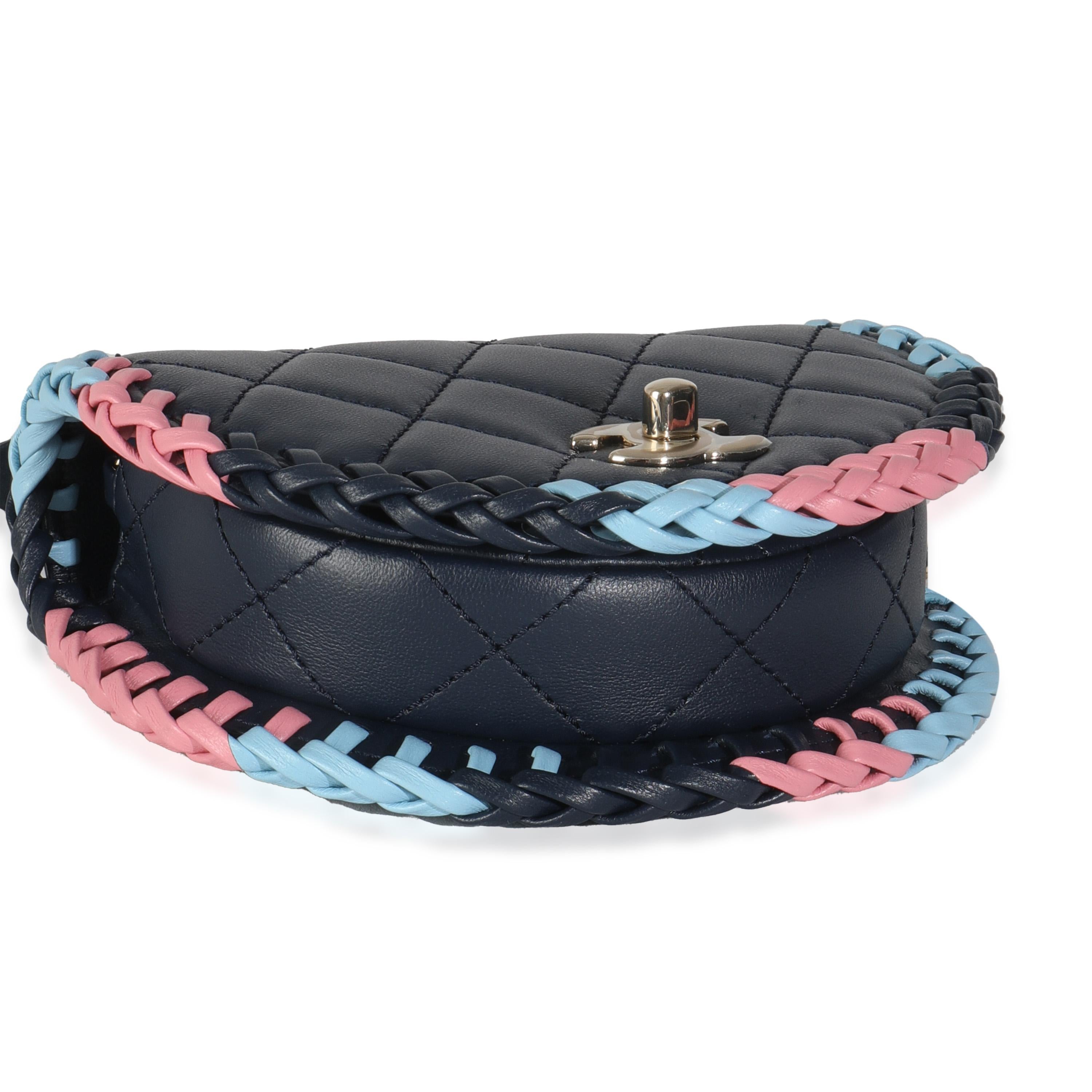 Chanel Navy Quilted Lambskin Braided Mini Messenger Flap Bag For Sale 2
