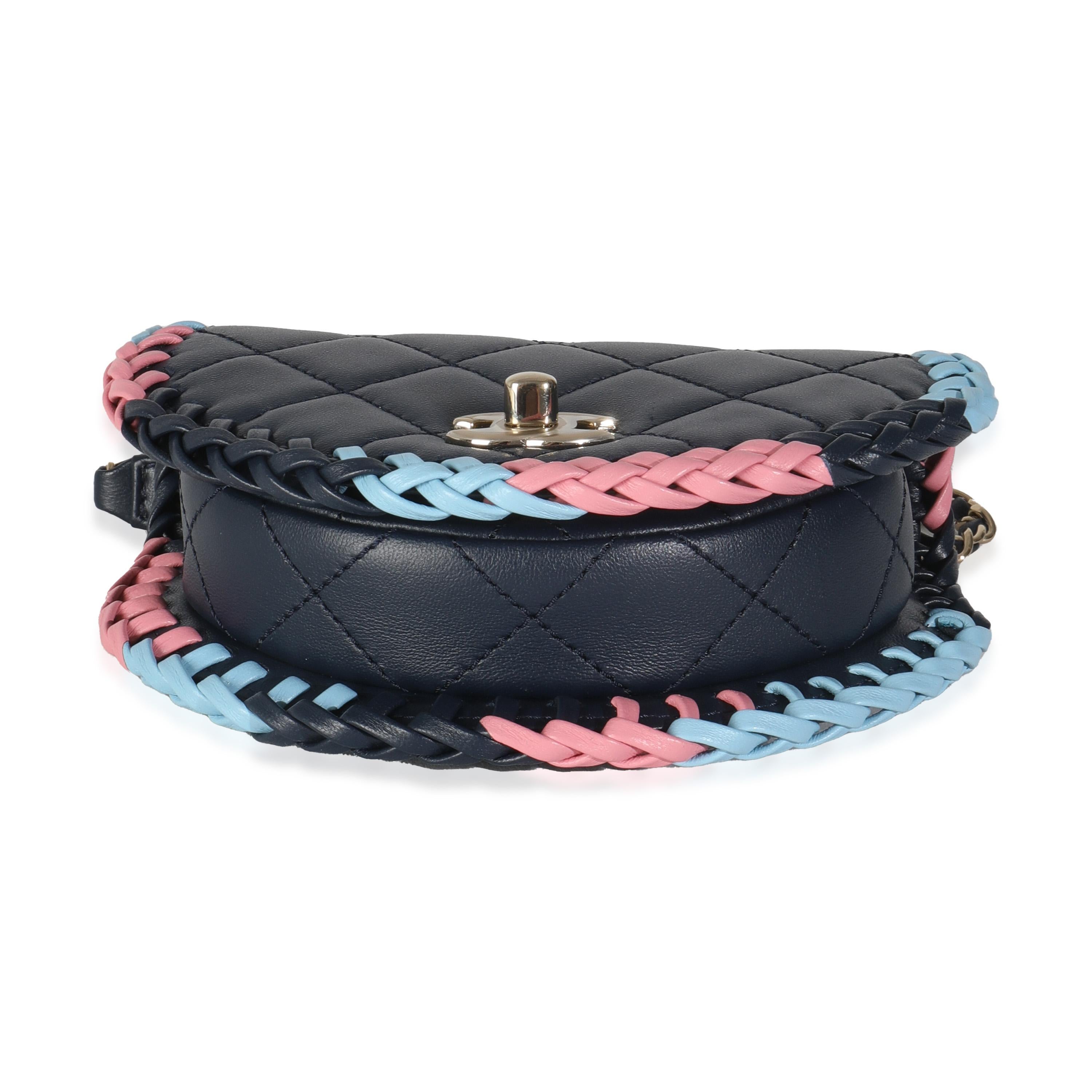 Chanel Navy Quilted Lambskin Braided Mini Messenger Flap Bag For Sale 3