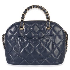 Chanel Navy Quilted Lambskin Coco Clutch On Chain