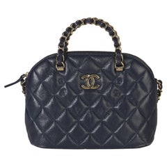 Chanel Navy Quilted Lambskin Coco Clutch On Chain